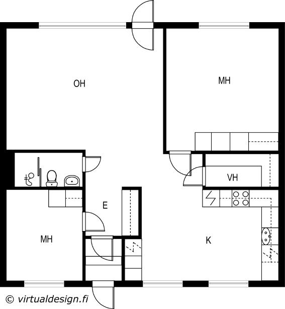 Peurantie 7, asunnon koko 60 neliömetriä