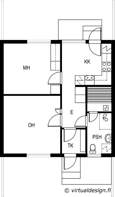 Puuseppä, asunnon koko 47,5 neliömetriä